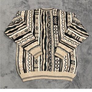 Men's Beige and Black Patterned Sweater